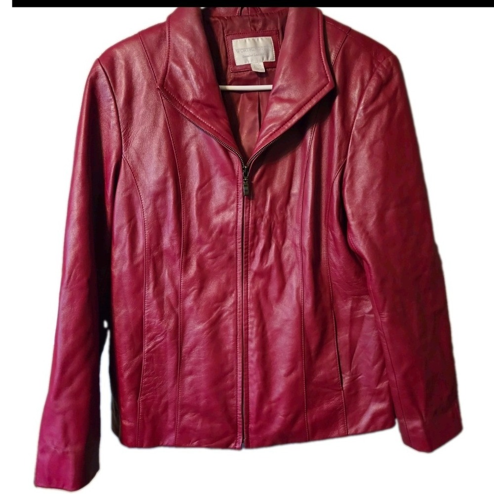 Worthington Red Lambskin Leather Full Zip Jacket Women's Medium Streetwear